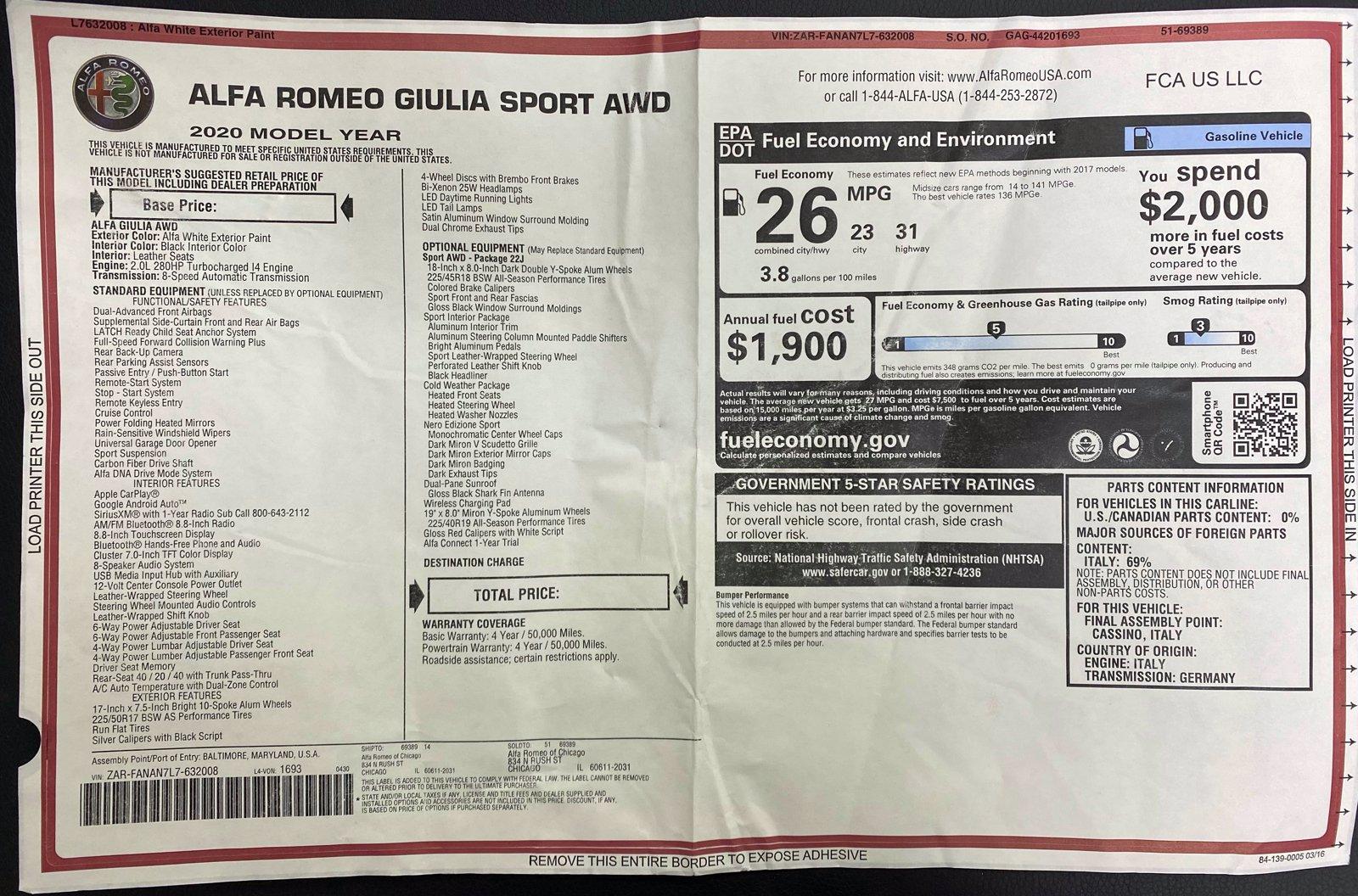 Used 2020 Alfa Romeo Giulia Sport Nero Edizione | Downers Grove, IL