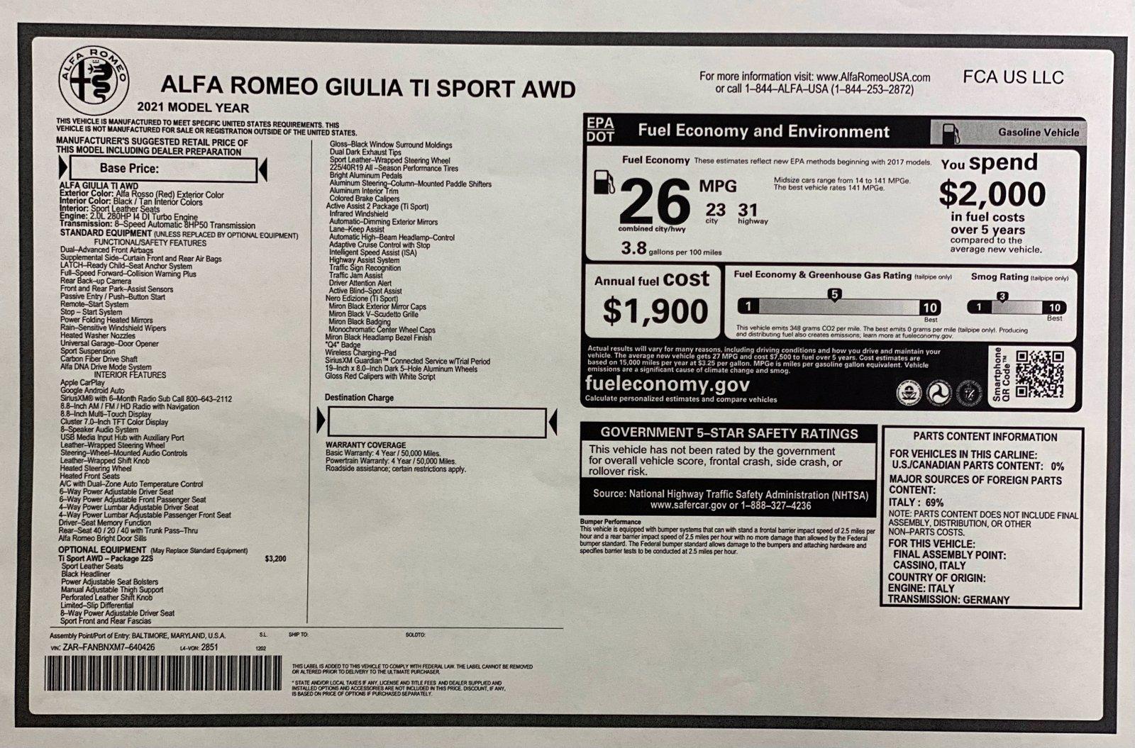 Used 2021 Alfa Romeo Giulia Ti Sport Nero Edizione With Navigation | Downers Grove, IL
