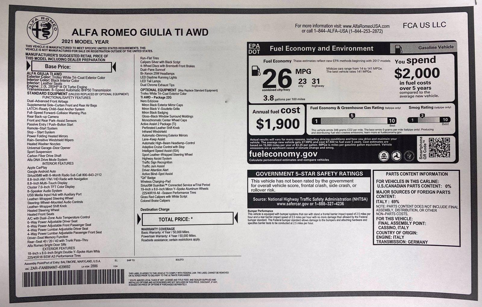 Used 2021 Alfa Romeo Giulia Ti | Downers Grove, IL