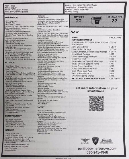 Used 2018 Jaguar F-PACE 25t Prestige, Vision/Tech Pkg | Downers Grove, IL